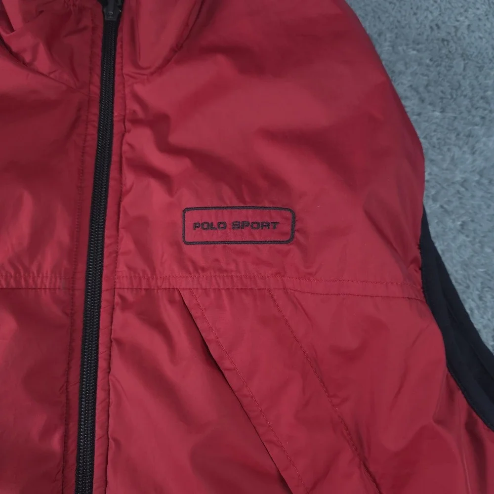 Polo Ralph Lauren Vest Mens Large Black Red Reversible Fleece Polartec Full Zip